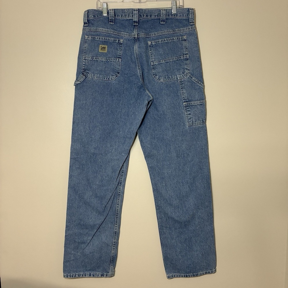 Y2K Vintage Lee Dungarees Baggy Wide Leg Carpenter Jeans Mens 34x34 Denim 2000's - Picture 5 of 15